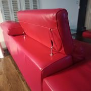 Ensemble XXL Maison en cuir rouge - canapé , fauteuil et 2 poufs