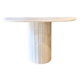 Travertine console with canted foot