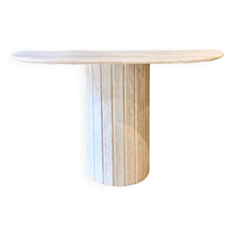 Travertine console with canted foot