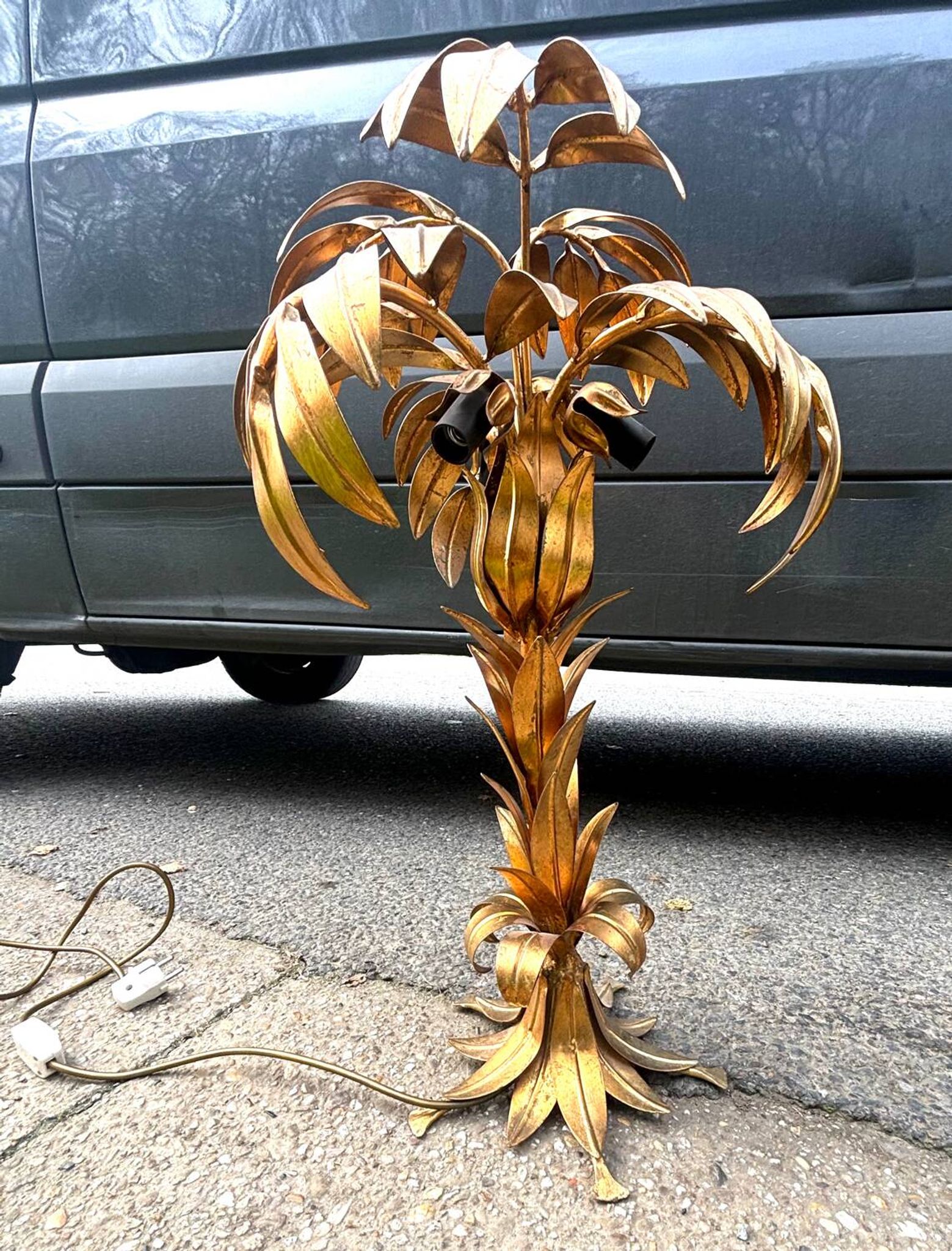 Hans Kögl Lampadaire ou lampe de table Palmier Métal Doré