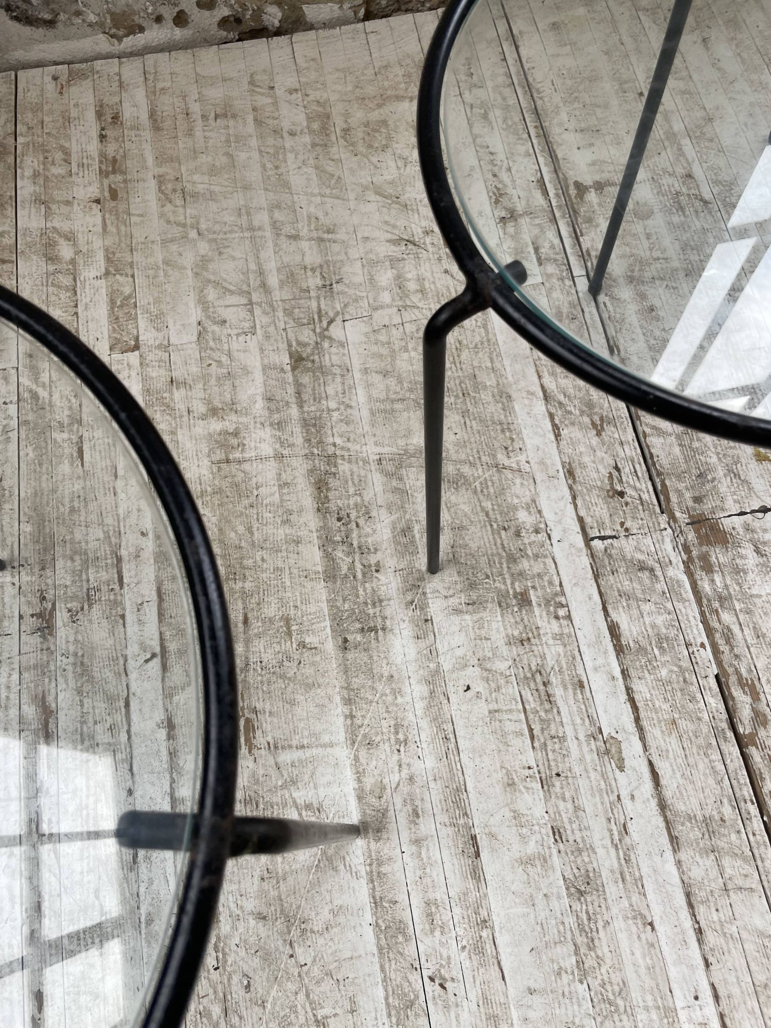 Tables basses gigogne métal et verre années 50