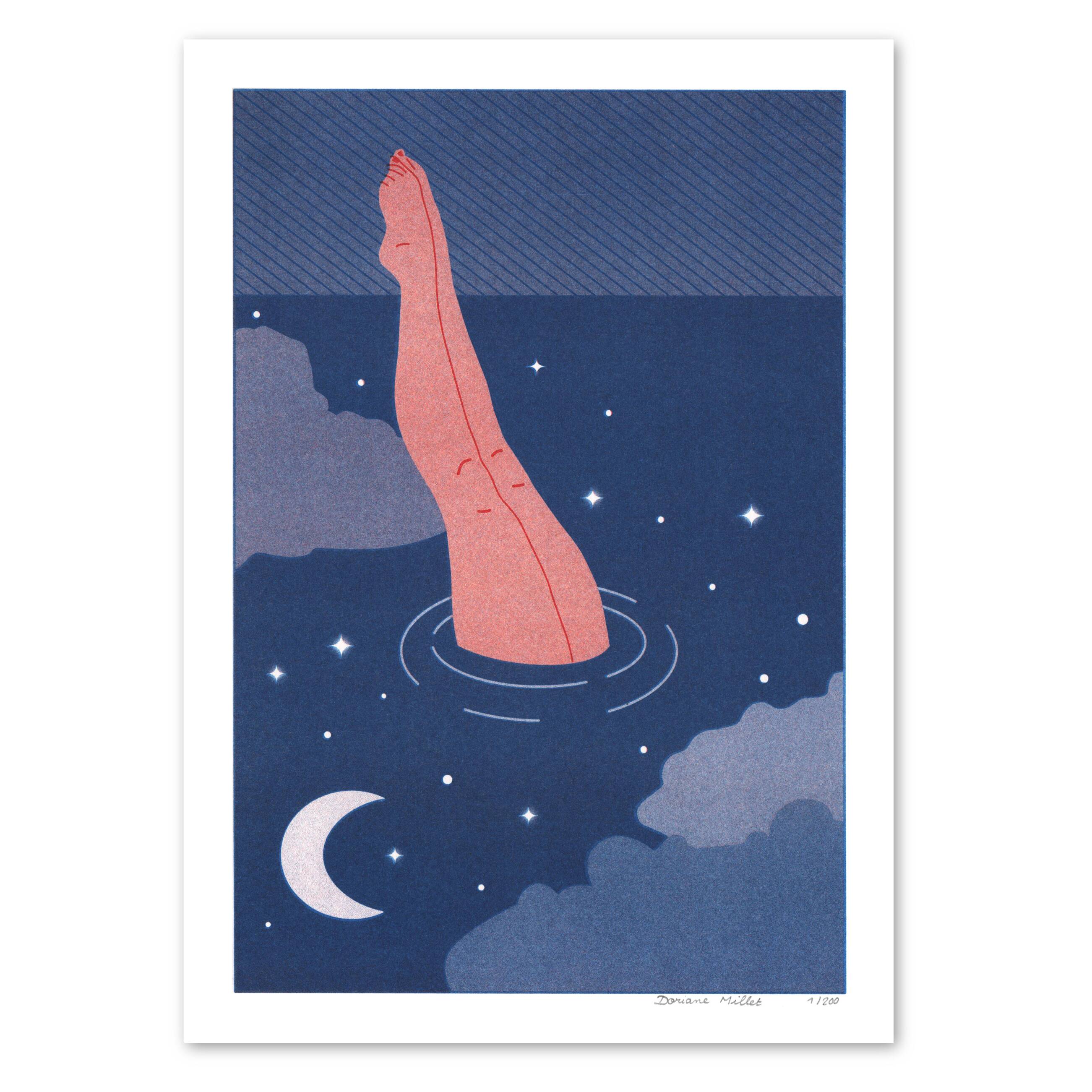 Night Bath, A4 Risograph, Signed Art Print