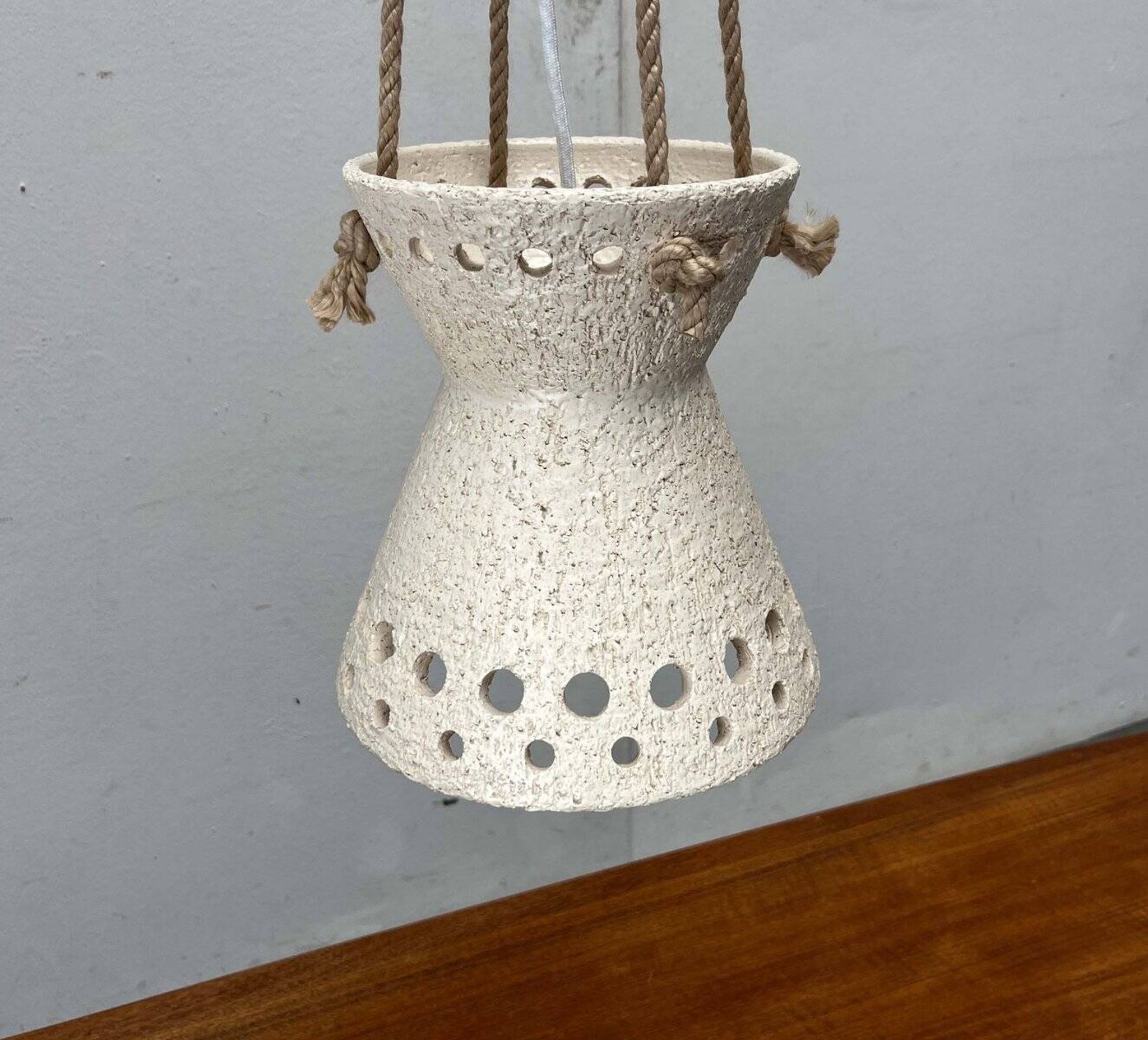White ceramic pendant lamp in mid-century modern Danish style, 1960s.