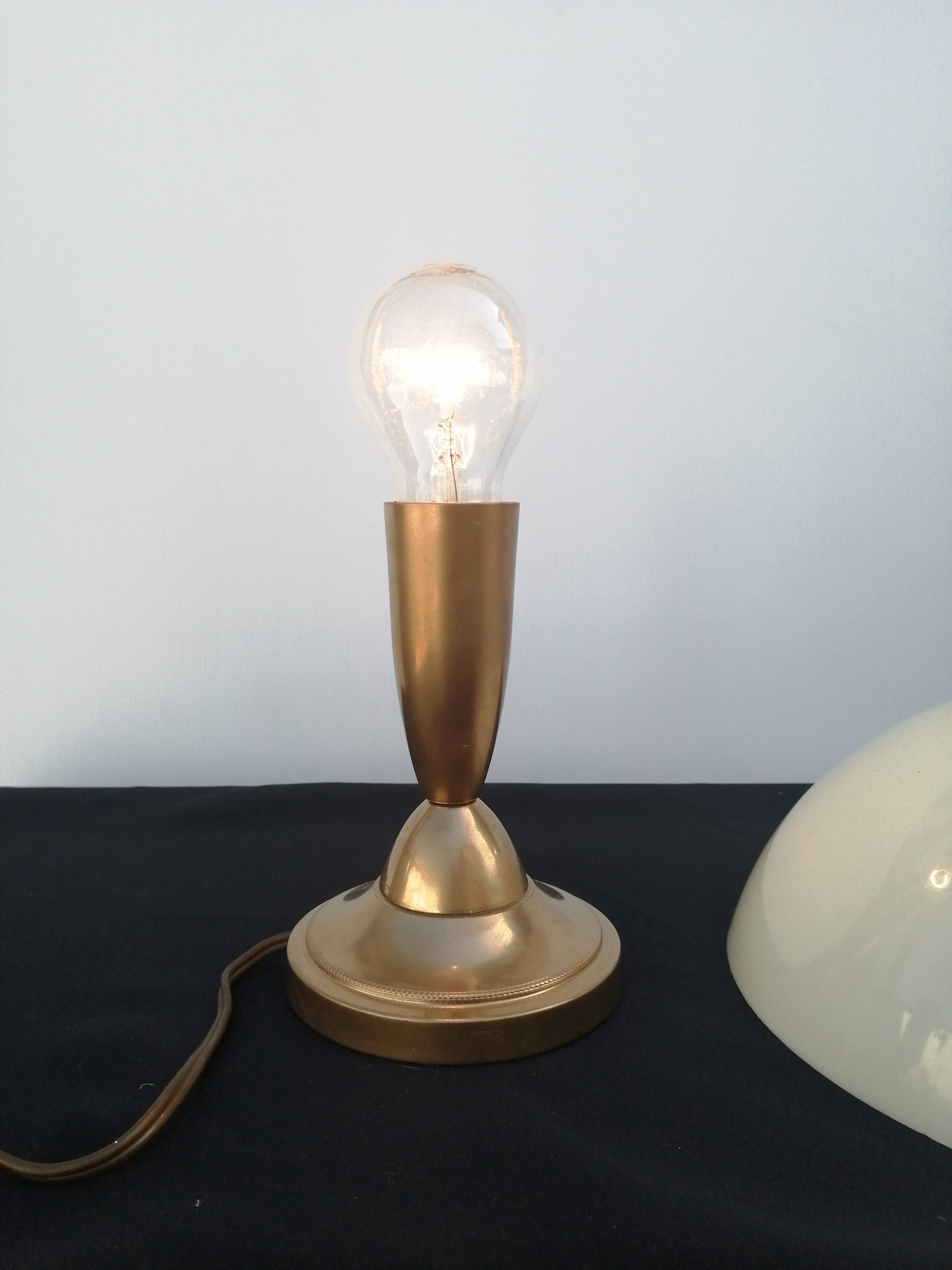 Golden mushroom lamp in metal and plastic vintage 1970