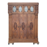 Bookcase carved wood 3 old doors, bookcase window beveled