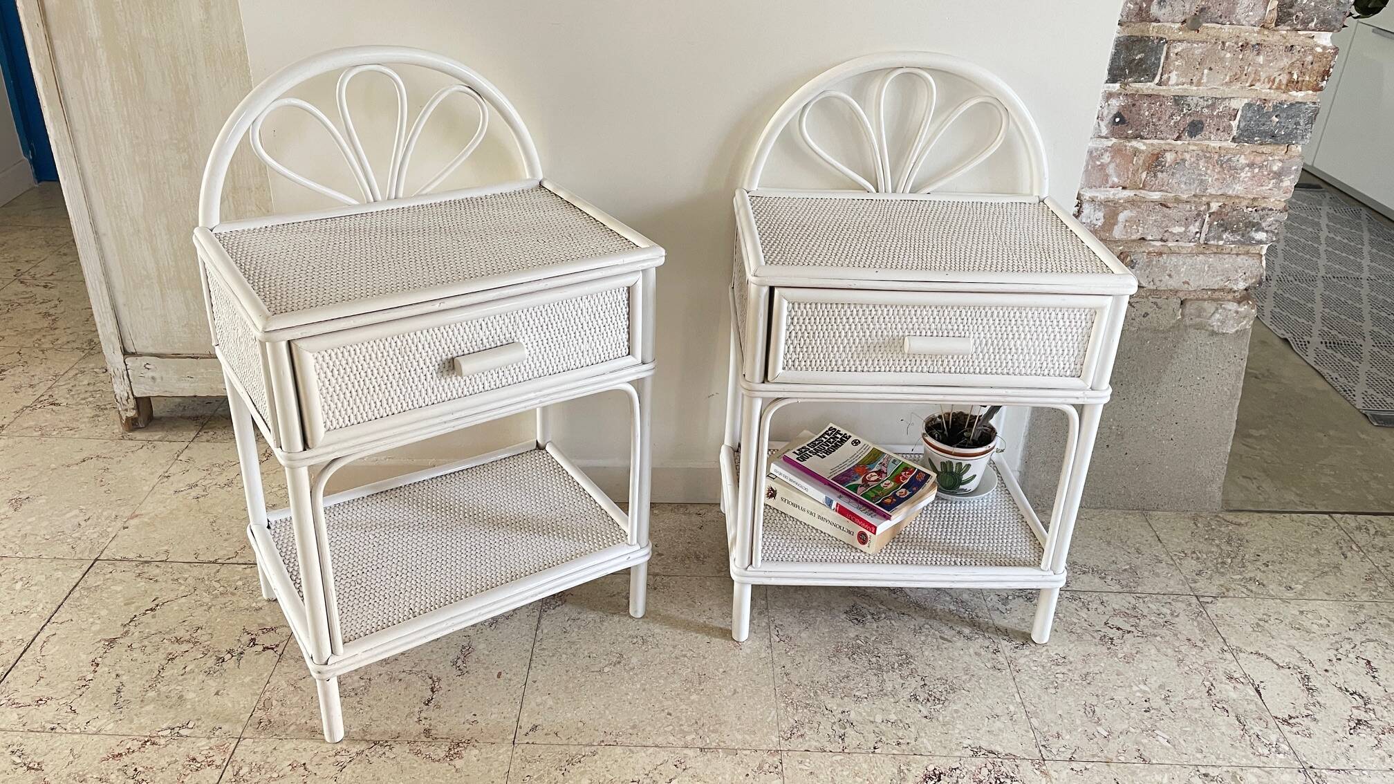 Pair of Vintage Rattan Bedside Tables