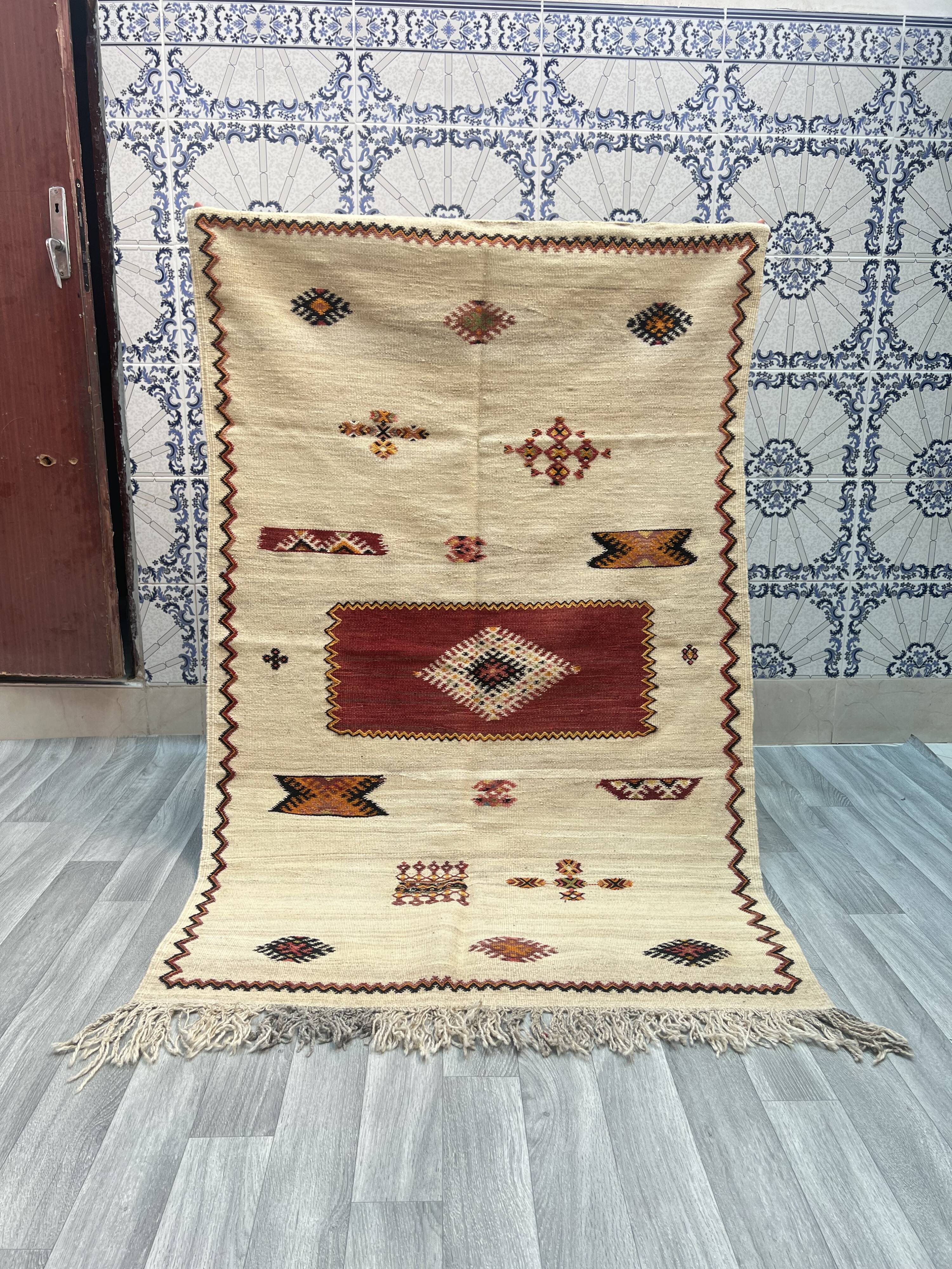 Handwoven Moroccan Rug, Tribal Rug, Taznakht Tribe Kilim Rug