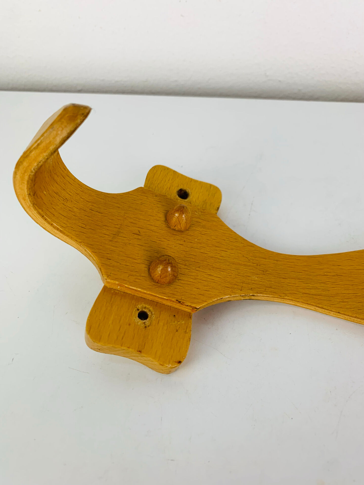 Curved wooden coat hook, 1960s vintage