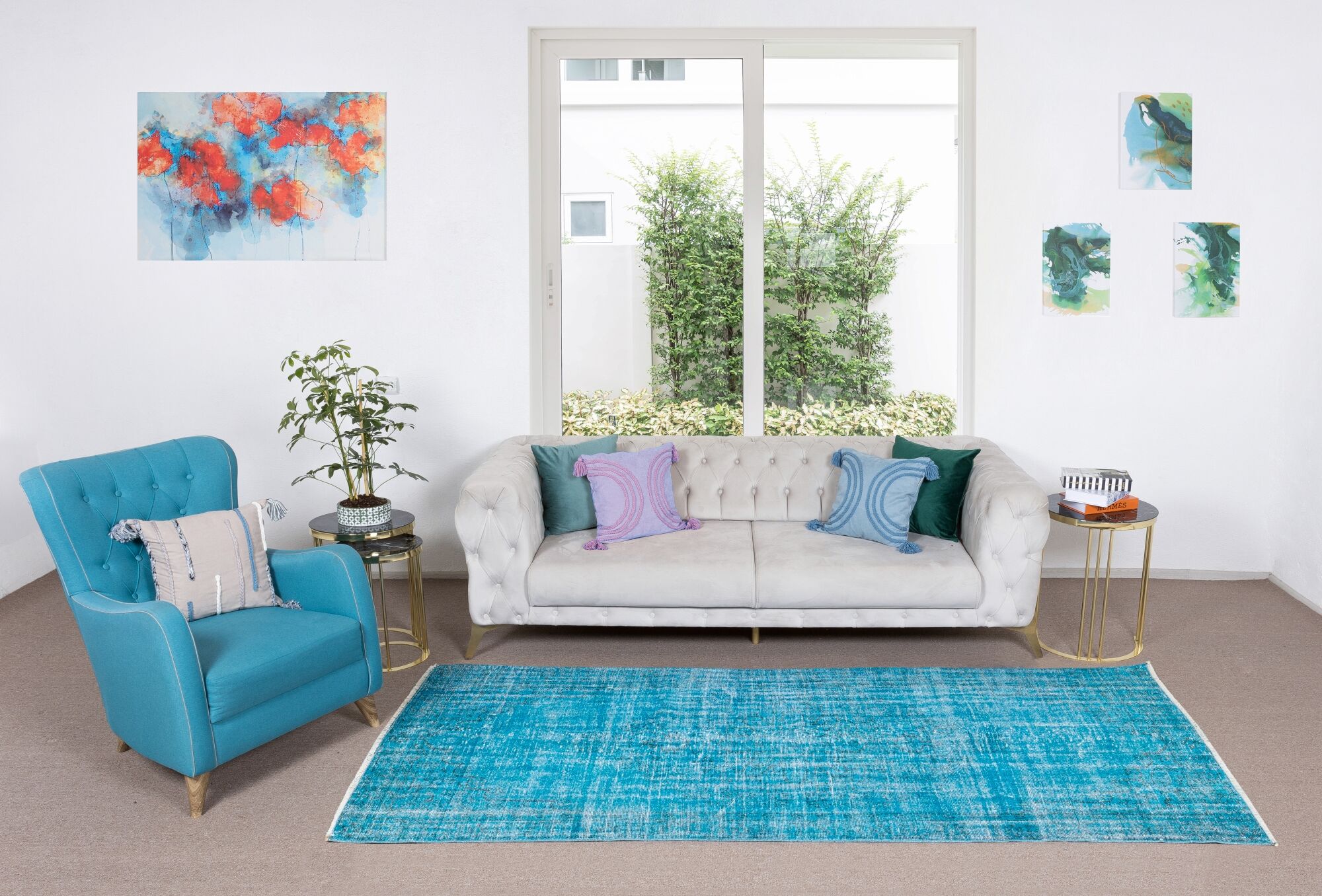 Handmade teal over-dyed rug vintage turkish carpet tek0571