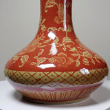 20th century Chinese vase, hand-painted ceramic in an unusual red hue.