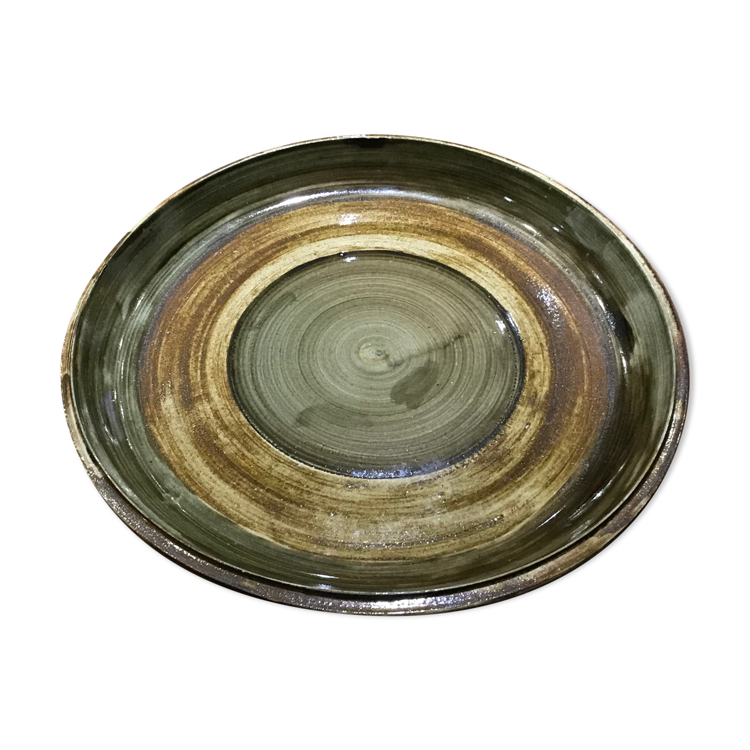 Plate presentation or flat glazed stoneware spiral pattern