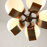 Vintage Italian Copper and Opaline Chandelier, 1970s