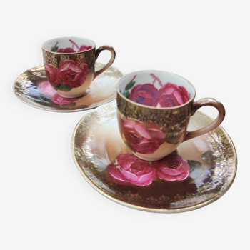 Duo de tasses et soucoupes Porcelaine fine décor de Roses