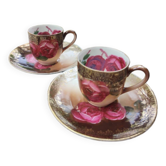 Duo de tasses et soucoupes Porcelaine fine décor de Roses