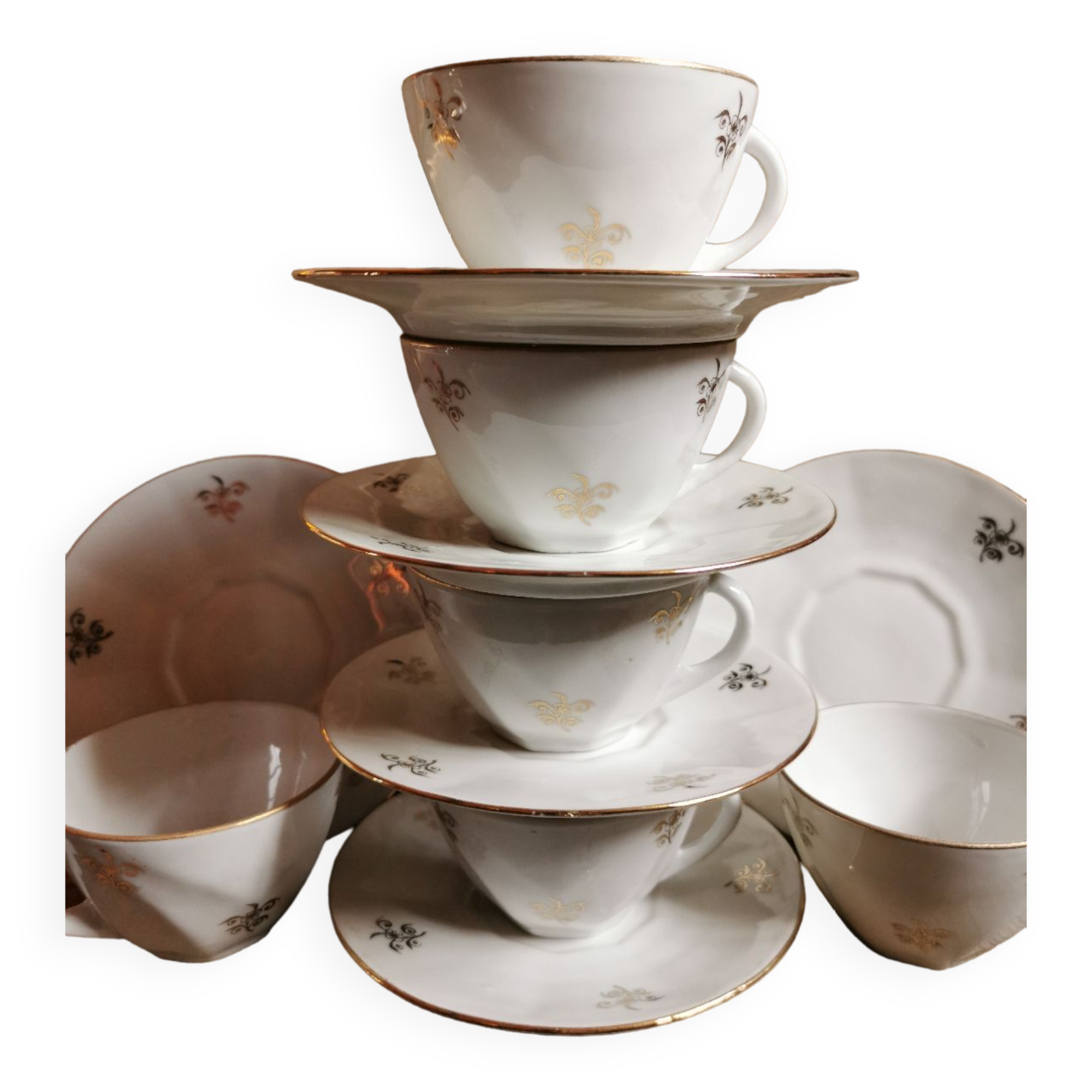 Vintage porcelain cups, white & gold