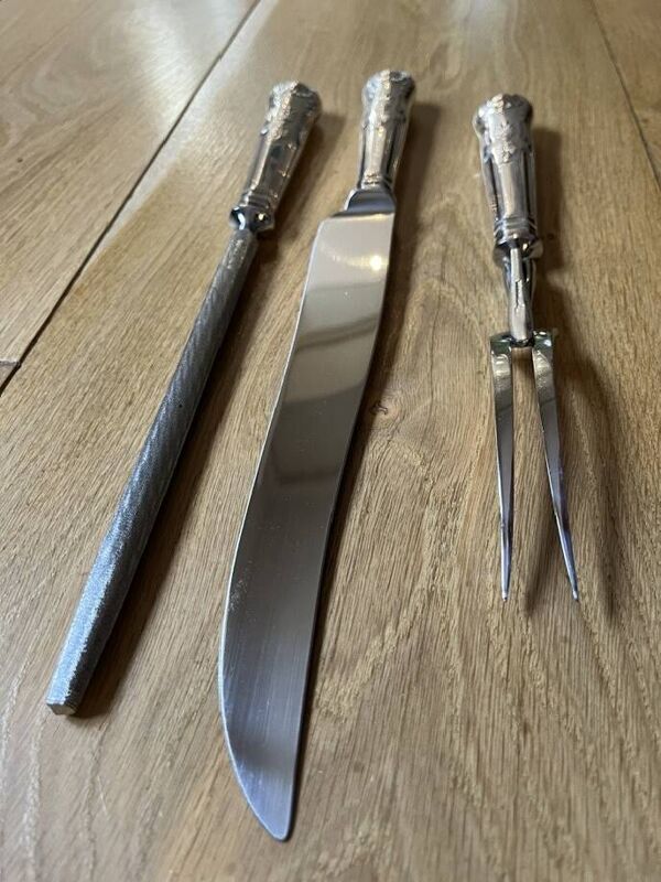 Service à découper 3 pièces – Métal argenté – Manches style Louis XV