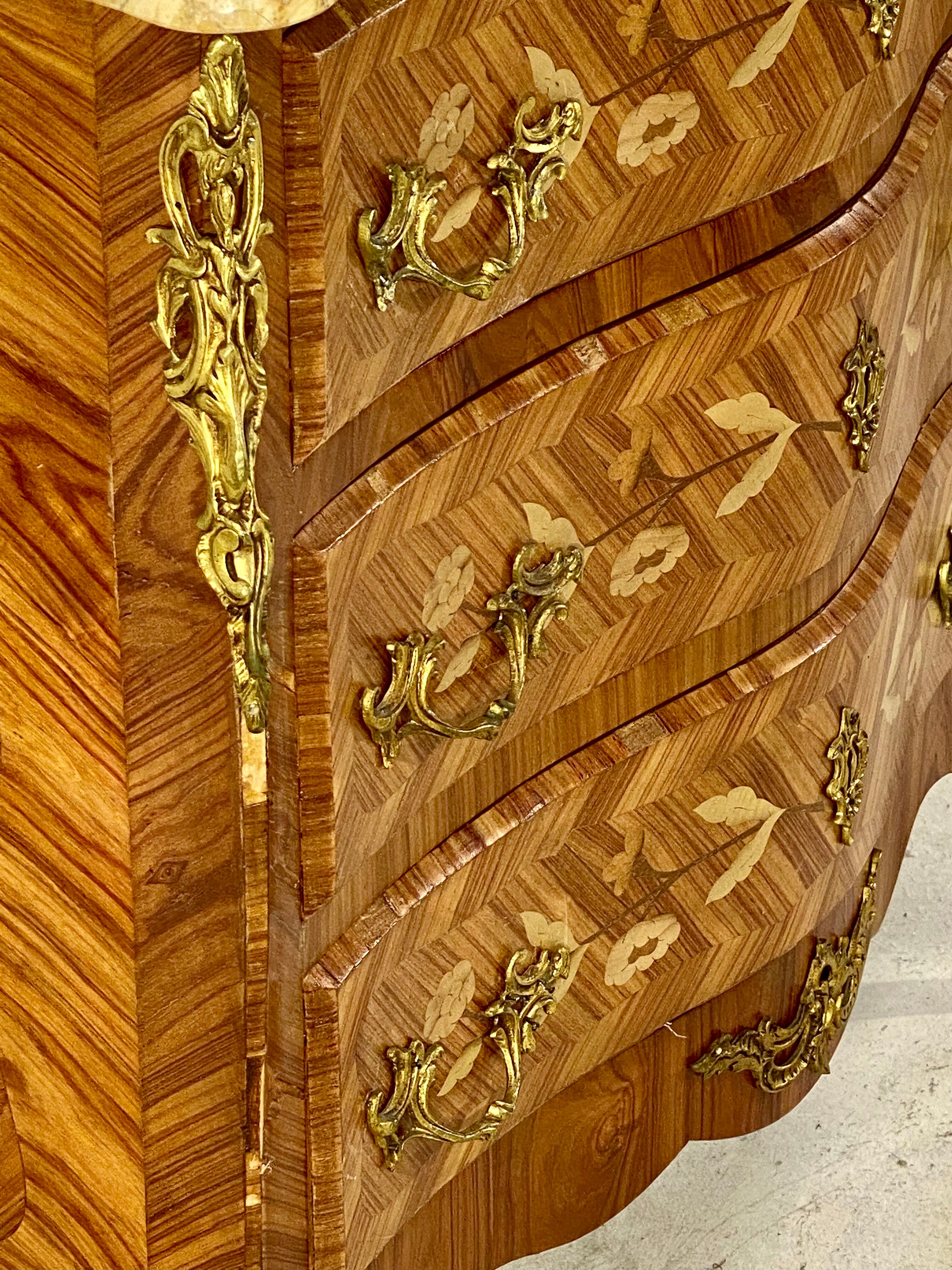 Inlaid chest of drawers Louis XV marble top