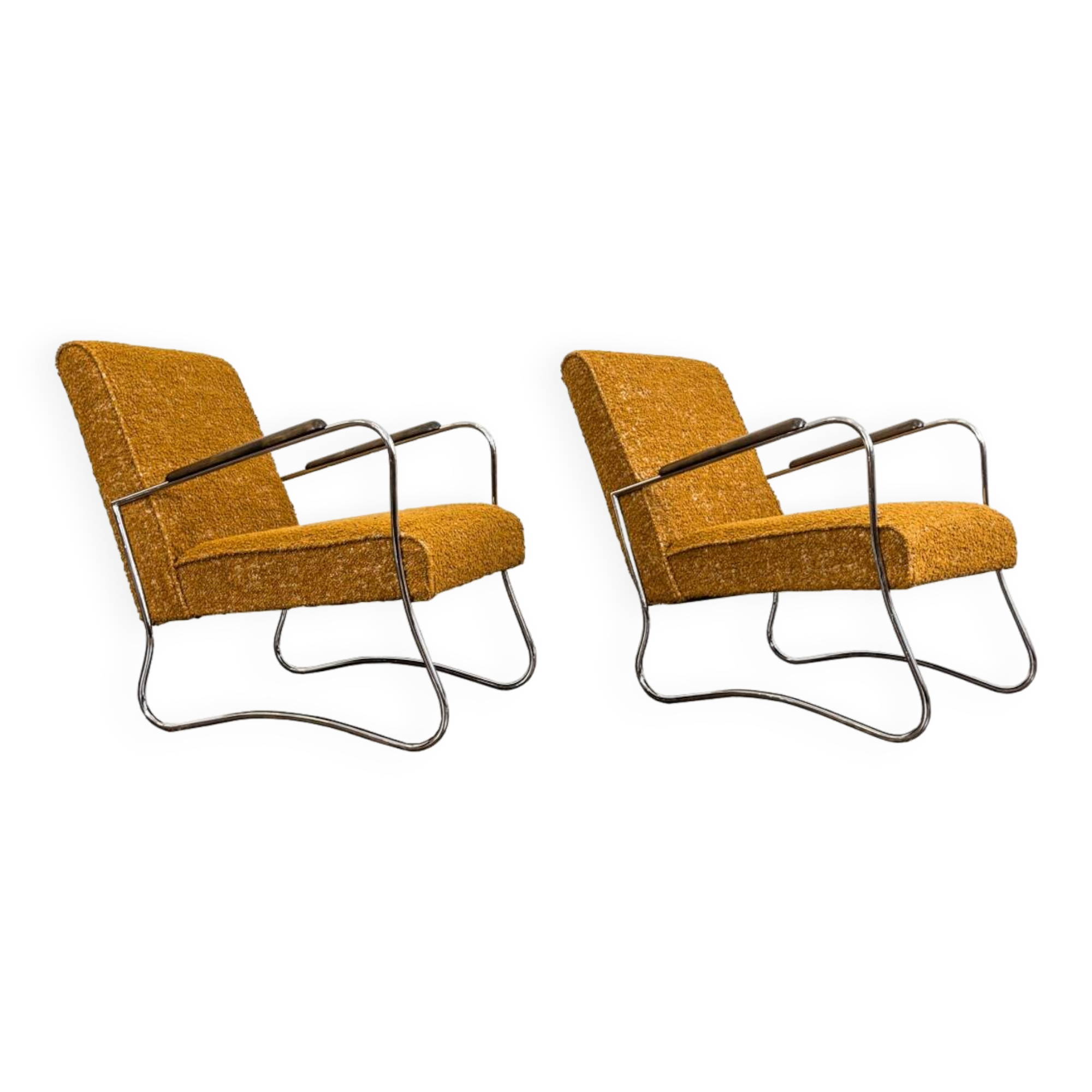 Pair Of Mid Century Orange Armchairs From Fabryka Mebli Wschód Zadziele, 1950s