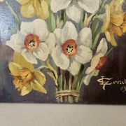 Table Oil on canvas The bouquet of Daffodils (Flowers) signed L Geral