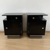 Art Deco Bedside Cabinets in Black Lacquer & Chrome, France, 1930, Set of 2
