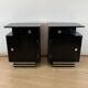 Art Deco Bedside Cabinets in Black Lacquer & Chrome, France, 1930, Set of 2