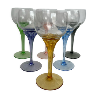 6 coloured glass wine glasses
