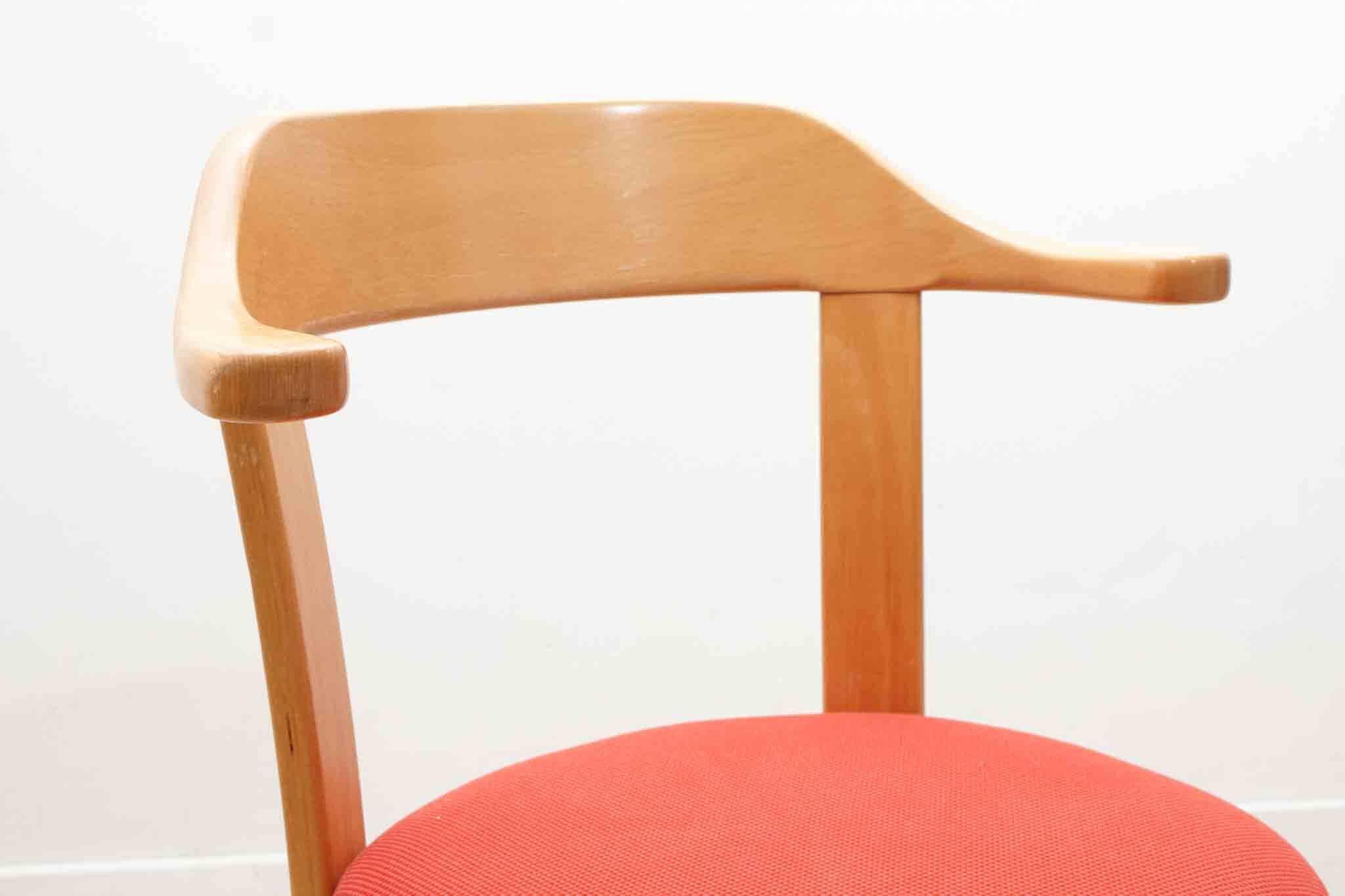 Horn chair upholstered in red and beech