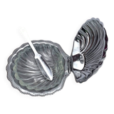 Vintage stainless steel and glass shell butter dish with knife