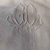 Drap ancien lin monogramme GC 220 X 320 cm