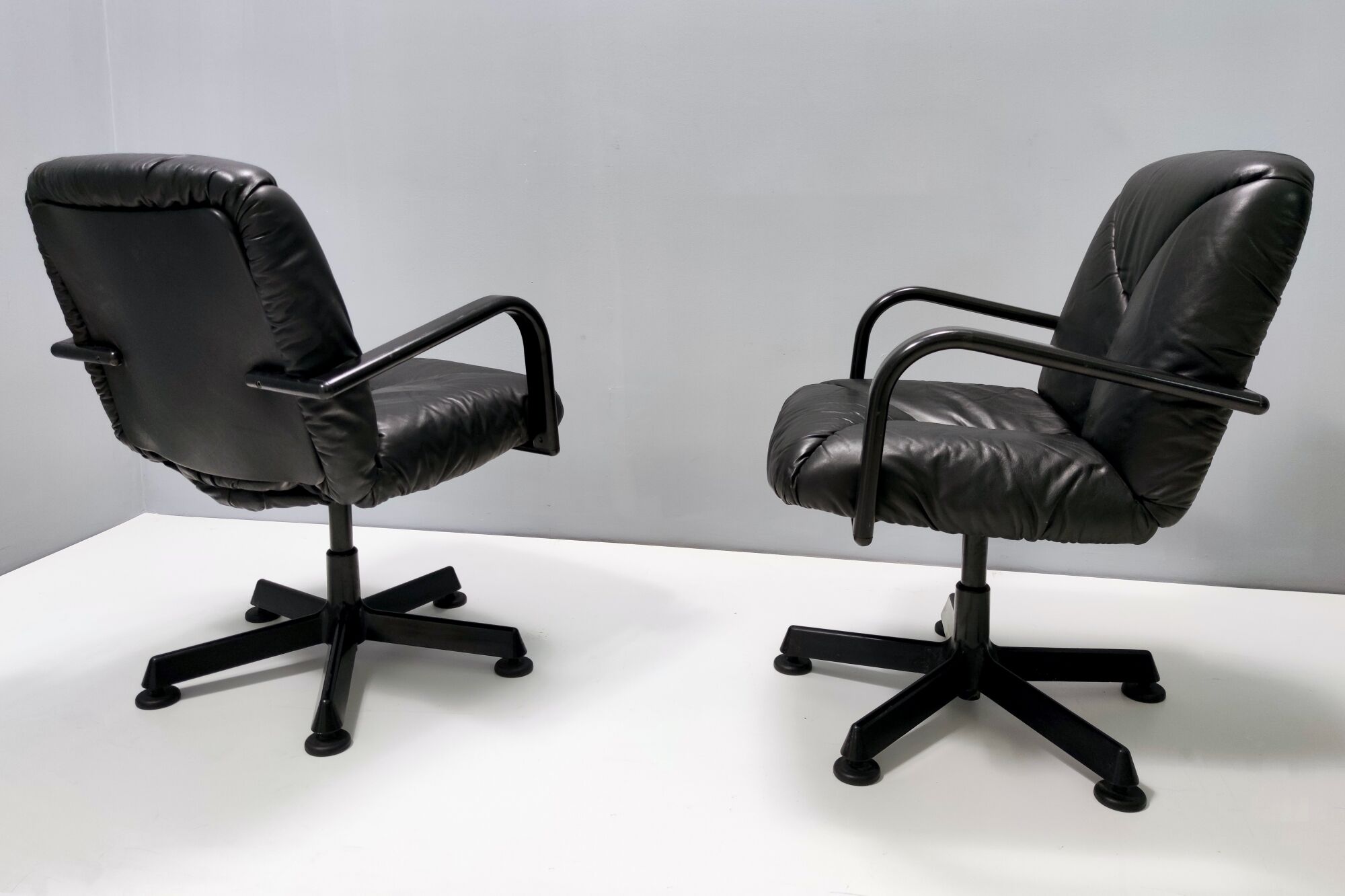 Postmodern Black Leather Office Chair by Vico Magistretti for ICF Design, 1978
