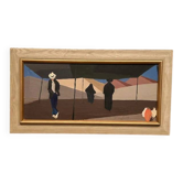 Huile sur toile originale – "Marché du désert" par Eric Andreas Ros – Signé – Vintage et encadré – 32 × 60 cm (12,6" × 23,6")