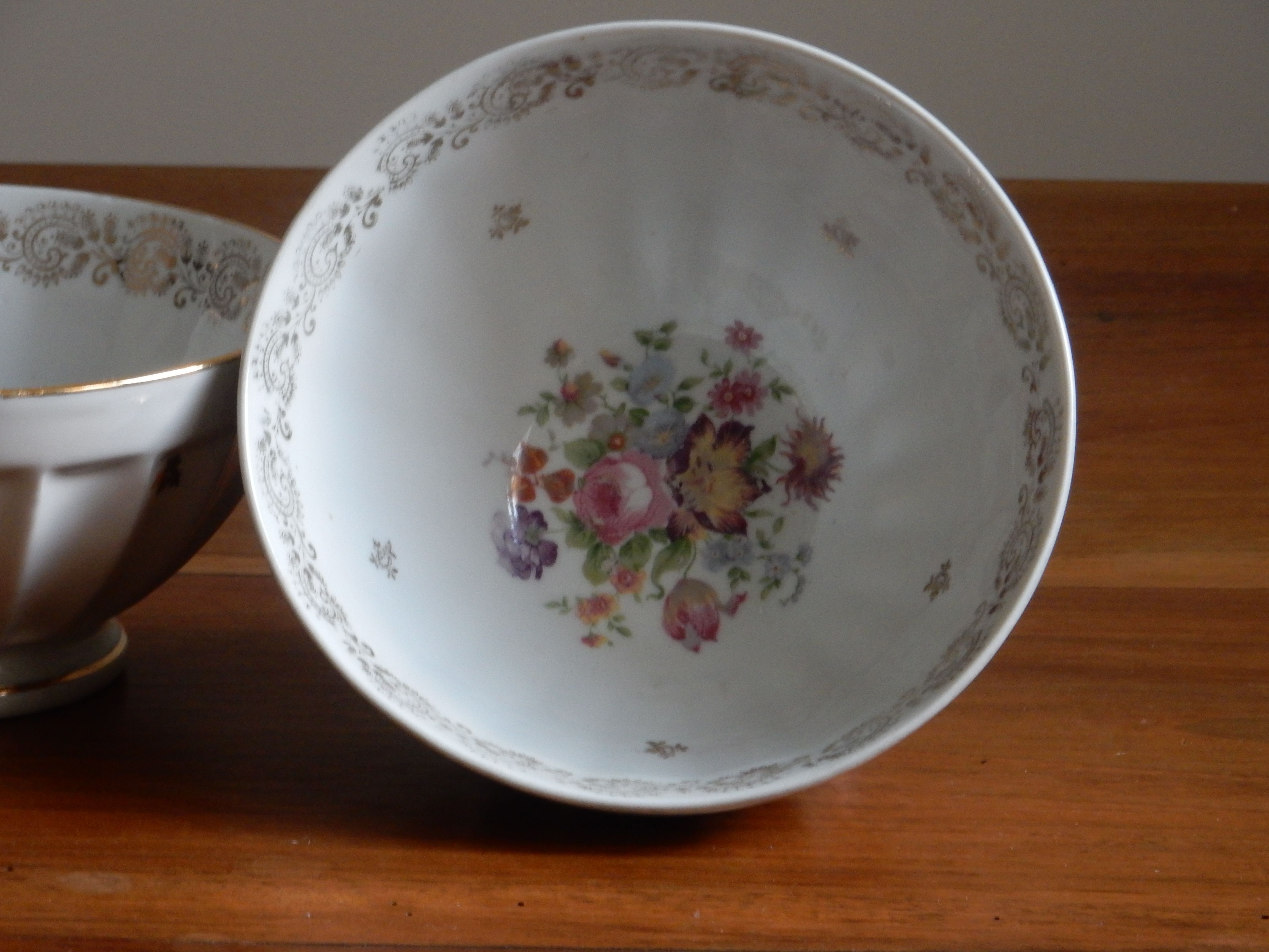 2 French JW porcelain milk coffee bowls