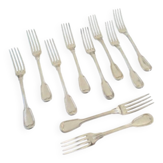 Master Goldsmith : Alfénide, Christofle, Paris - Series of 10 forks with desserts - Chinon model