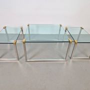 T53 Coffee and Side Tables in Brass and Glass by Peter Ghyczy, 1970s, Set of 3