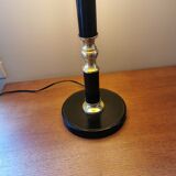 Pied de lampe vintage en cuir noir et laiton