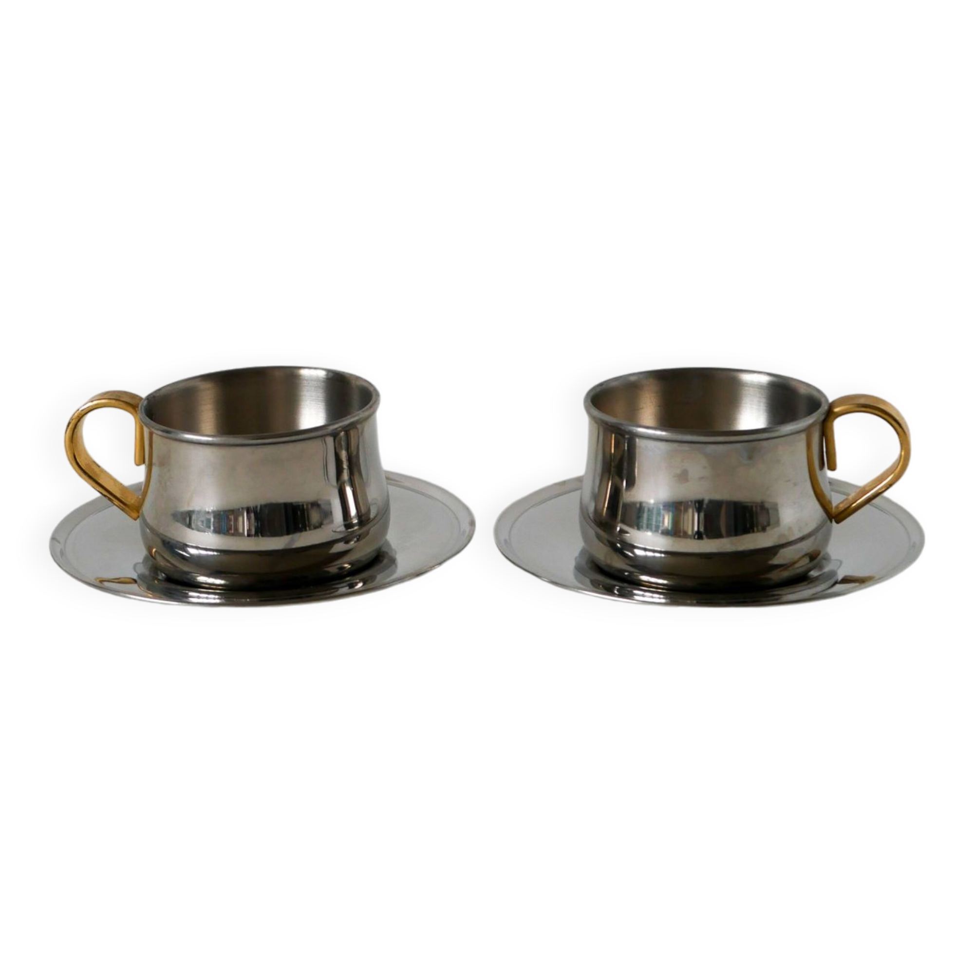 Duo of double-walled stainless steel espresso cups Made in Italy, Design 1970
