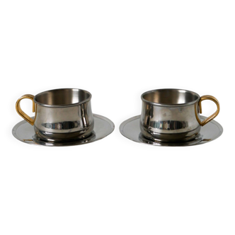 Duo de tasses à expresso en inox double parois Made in Italy, Design 1970