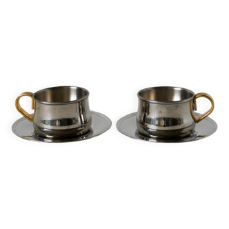 Duo of double-walled stainless steel espresso cups Made in Italy, Design 1970