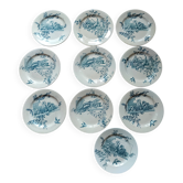 set of 10 antique earthenware plates with blue decoration from Bordeaux