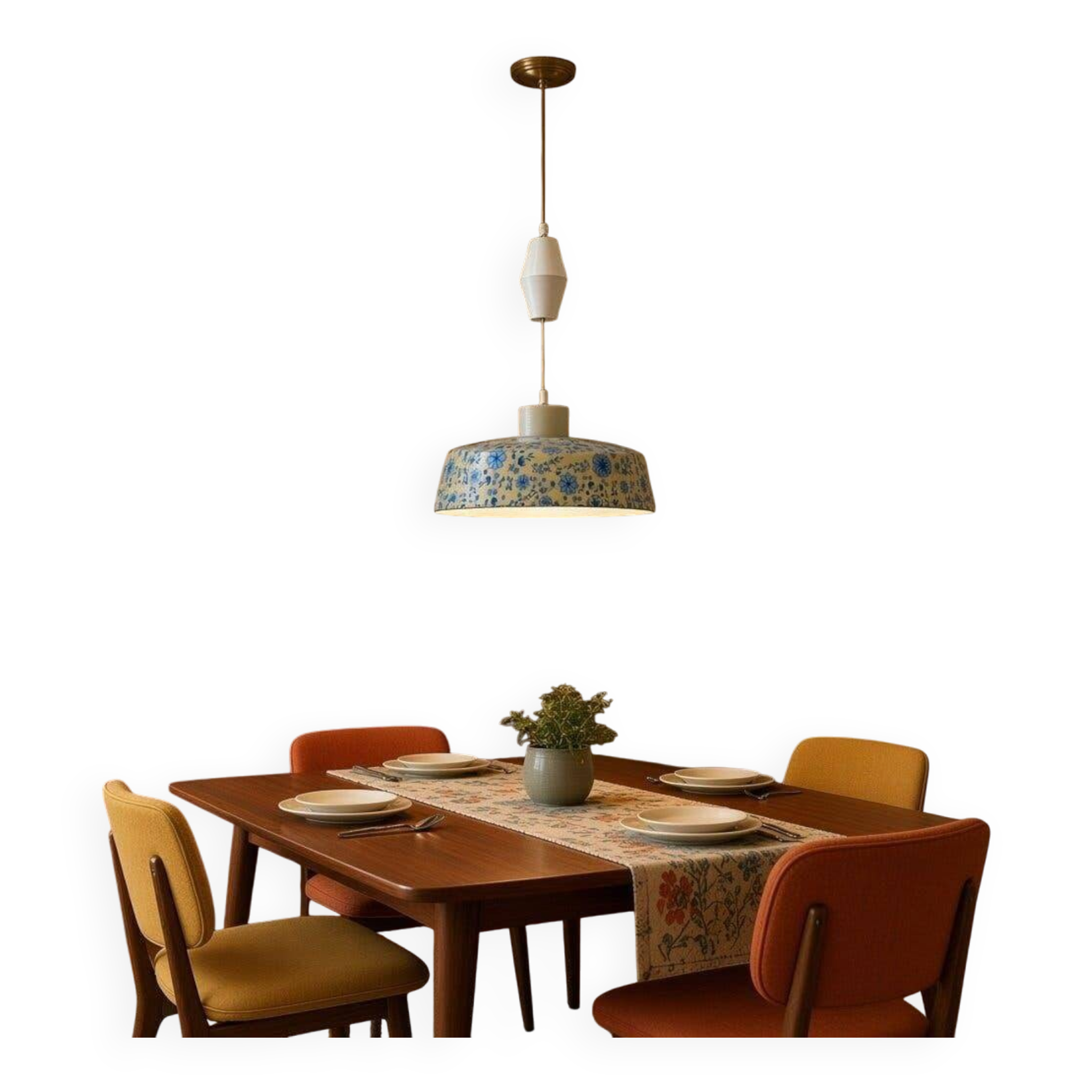 Suspension/lustre/plafonnier vintage bleu à motif floral