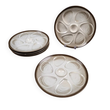 Set of 6 oyster plates Salins France – Brown & grey gradient