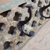 teak coat rack with 6 double cast iron hooks