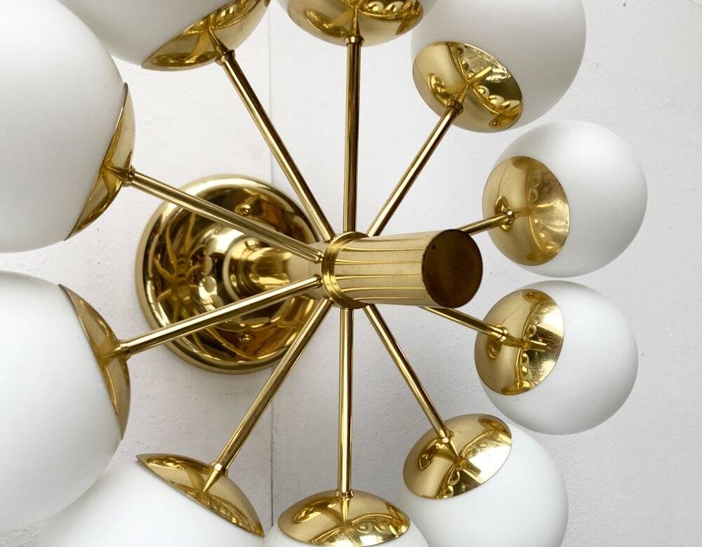 German brass ceiling lamp in mid-century modern space style by Kaiser Leuchten, 1960s.