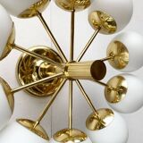 German brass ceiling lamp in mid-century modern space style by Kaiser Leuchten, 1960s.