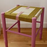 Wooden stool. Vintage stool. woven stool