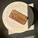 Trio of rounded rectangular trays or cups in monoxyl teak L:35