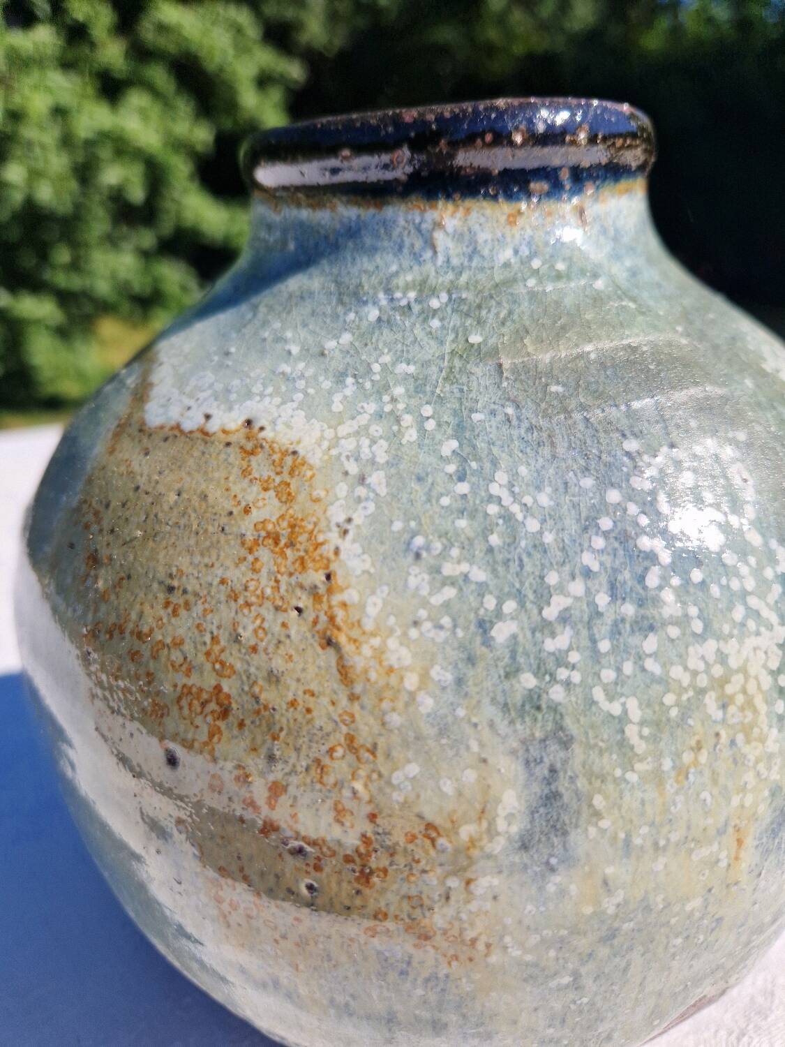Glazed stoneware ball vase