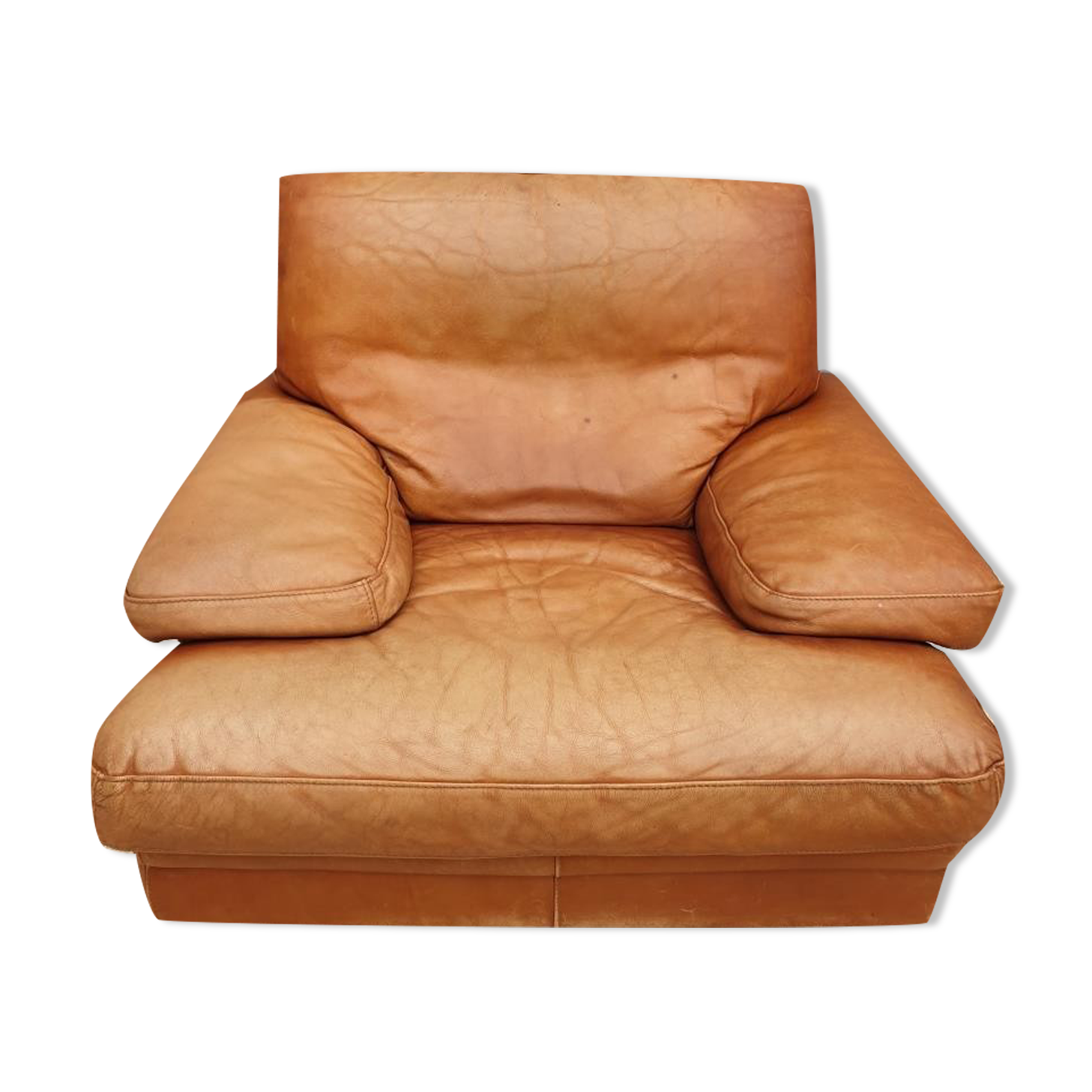 Fauteuil club lounge cuir cognac design 1970