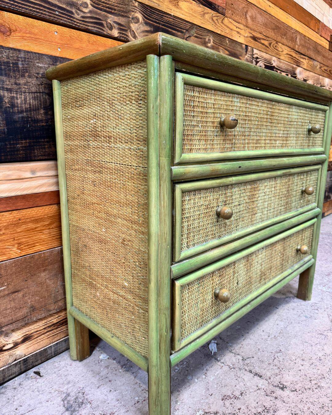 Small green caned chest of drawers - 1980s