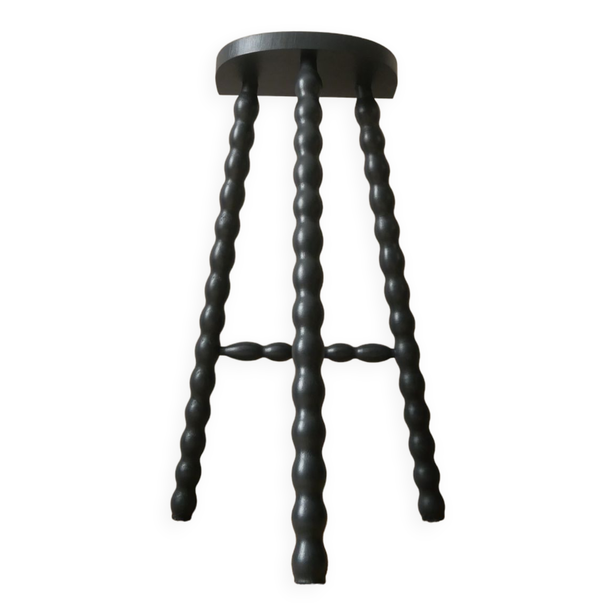 High tripod stool door beaded wooden plant painted black